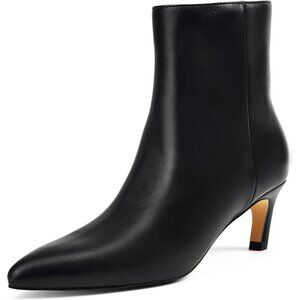 Women's Matte Black Pointed Toe Ankle Boots Side Zipper Low Kitten Heel Booties